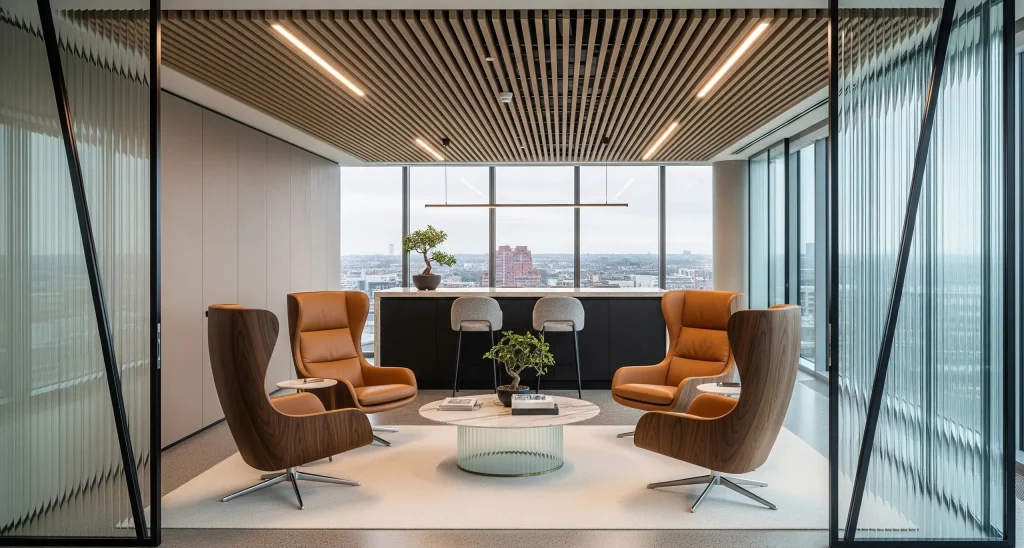 CAT B fit out space with specialist lighting and smart controls for ambient and accent illumination.